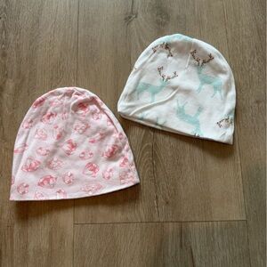 Rosie Pope newborn baby girls Kids' Pink and White Beanie  caps hats bundle of 2